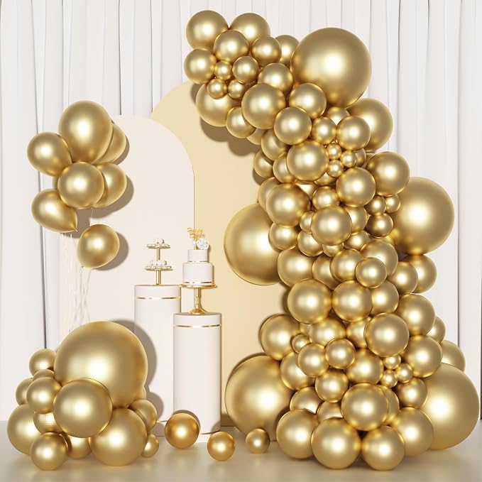 Ouddy Party 129Pcs Metallic Gold Balloons Different Sizes of 18 12 10 5Inch | - Image 7