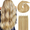 Lacer Tape Ins Human Hair Extensions Golden Blonde to Platinum Blonde 16 Inch 100G 40Pcs Hair Extensions Tape in Seamless Straight Real Remy Human Hair Tape Ins