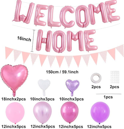 TONIFUL 16 Inch Pink Welcome Home Foil Letter Balloon Banner Decoration Kit | - Image 2
