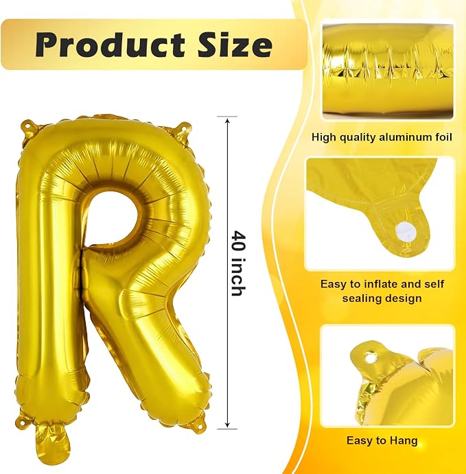 Gold Letter R Balloons, 40 Inch Large Foil Letter Balloons, Custom Phrase - Image 2