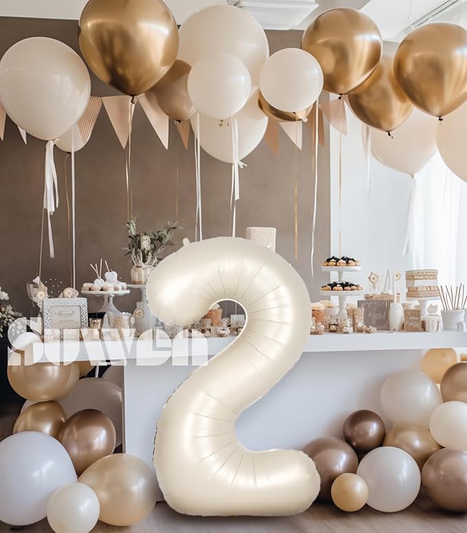 SUWEN 40 Inch Cream White Large 2 Number Balloons Big Foil Helium Number - Image 3
