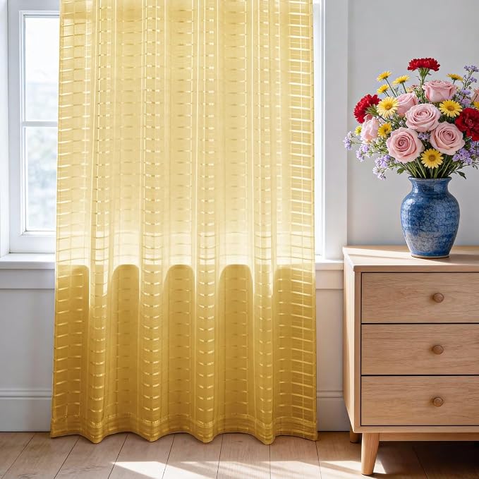 SpaceDresser Check Sheer Curtains 108 Inches Long - Image 3