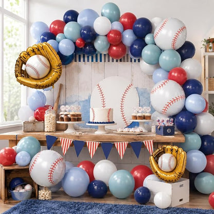 Baseball Balloons, 12 Inch Navy Blue Red White Light Dusty Blue Balloons - Image 9