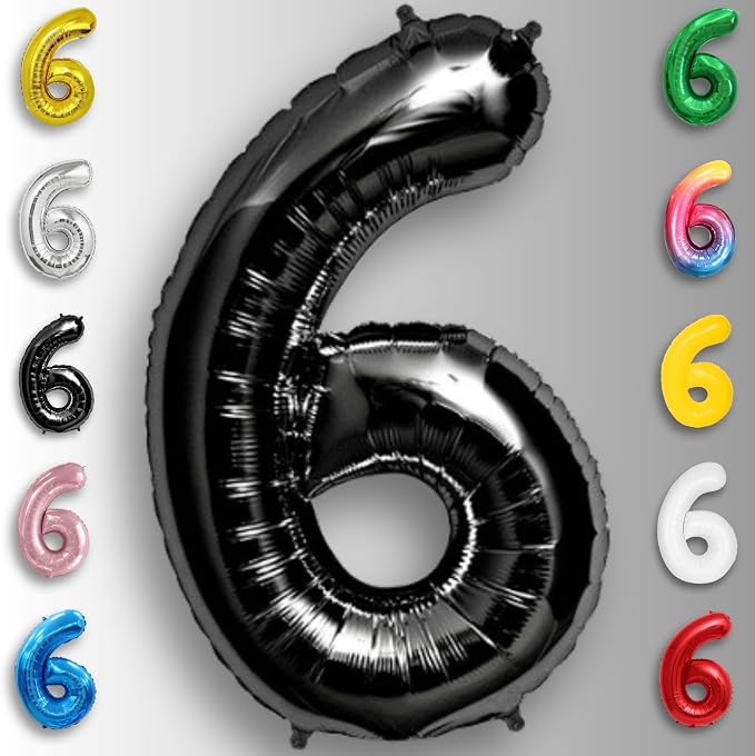 Black Number Balloon 6 Mylar Foil Balloons 16 inch Small - Image 4