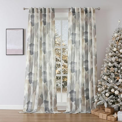 Kayne Studio Blue Tan Boho Geo Rod Pocket Semi Sheer Curtains 95 Inch Long | - Image 8
