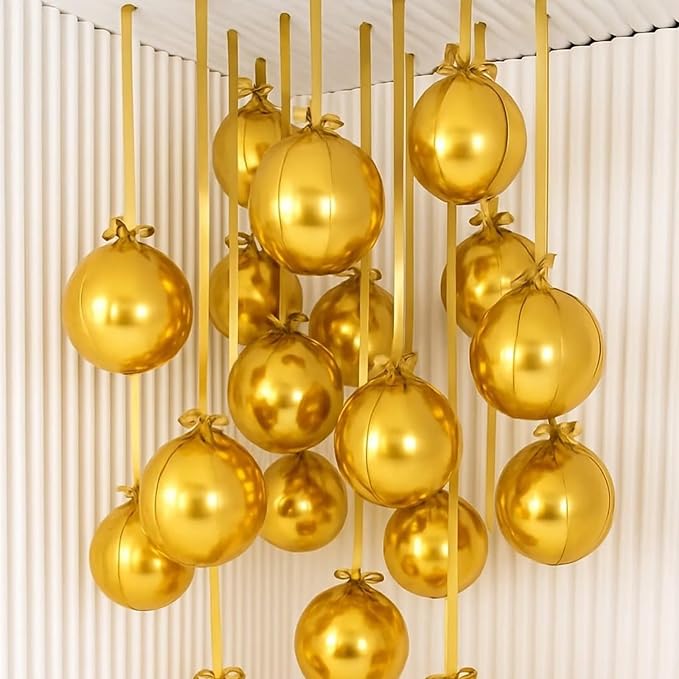 Gold Round Foil Balloons 32 Inch 5 Pcs 4D Ball Balloons Metallic Golden Balloon - Image 7