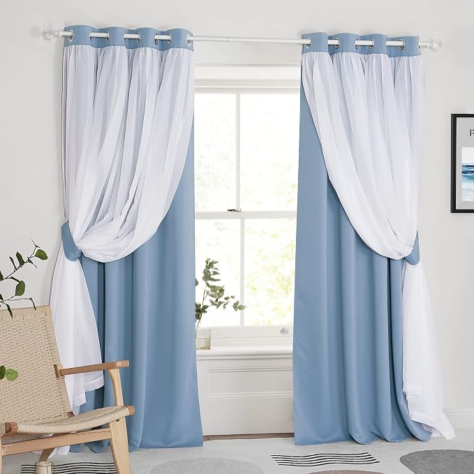 PONY DANCE Curtains for Living Room, 52-inch Wide, Shadow Blue by PONYDANCE