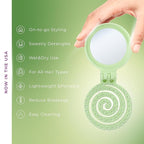 Mini Detangler Travel Hair Brush with Mirror, Makaron Hair Brushes for Women, Men and Kids, Unique 3D Flexible Design for All Hair Types, Styling Accessory, Travel Essentials for Women (GREEN)