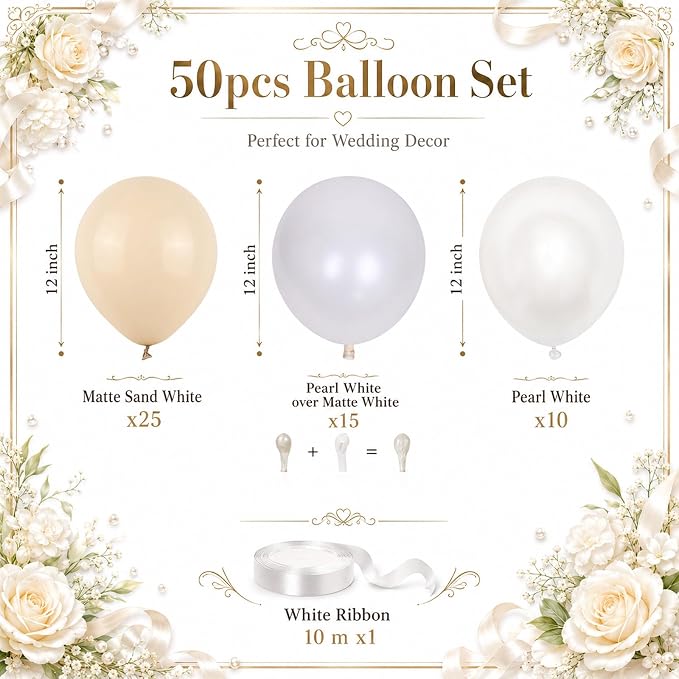 Pearl White Balloons, 50 Packs 12 Inch Pearl Double-Stuffed Balloons - Image 2