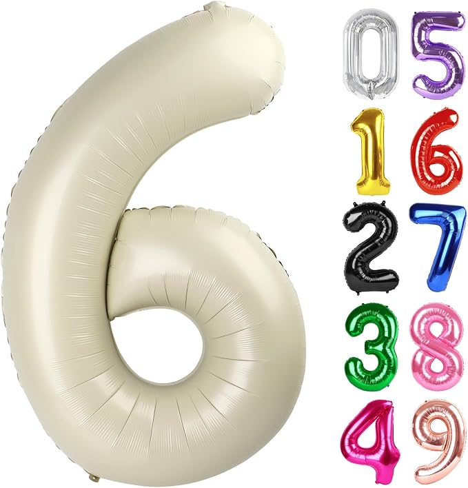 Cream Number 6 Balloon 40 Inch, 6th Birthday Party Decorations Men Women | Foil by IWERP