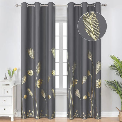 Elegant Natural Palm Leaf and Wheat Blackout Curtains Sunlight Blocking Noise by ESTELARTEXTILER