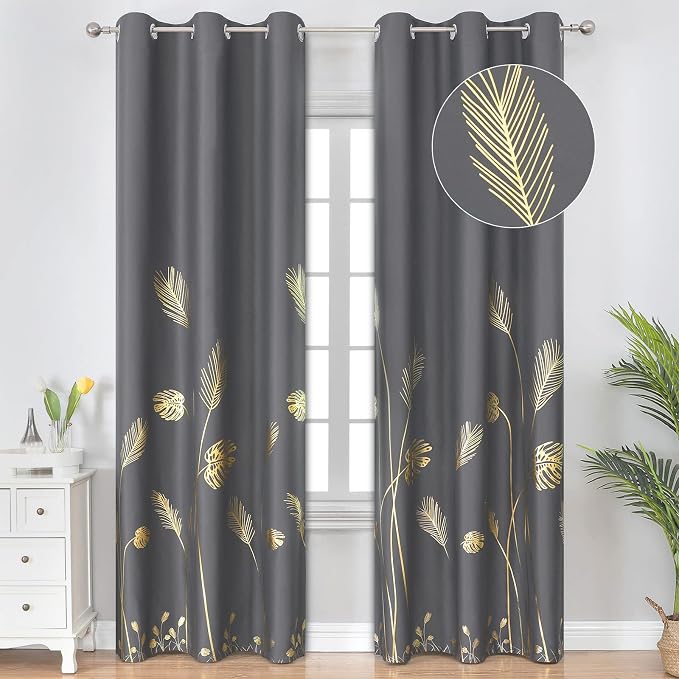 Blackout Curtains for Bedroom Living Room Palm Tree and Wheat Pattern Thermal by ESTELARTEXTILER