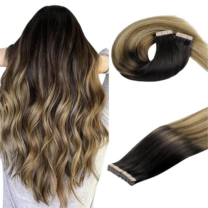DOORES Tape in Hair Extensions, Dark Brown to Dirty Blonde 12 Inch 80g 40pcs, Human Hair Extensions Tape in Remy Straight Hair Extensions for Women