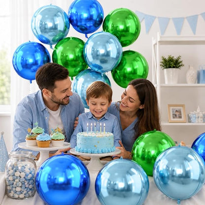 Blue and Green Round Foil Balloons, Metallic Light Blue and Green Foil Baloon - Image 8