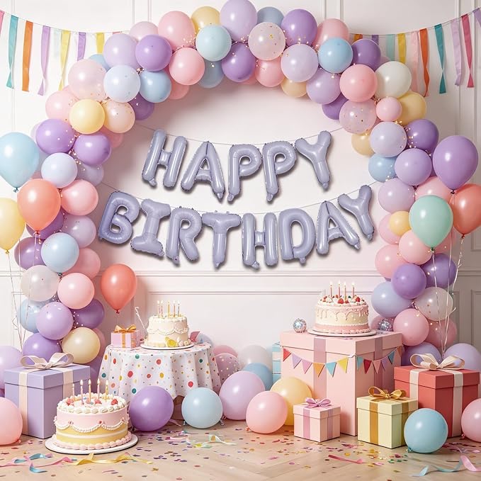 TONIFUL 16 Inch Light Purple Happy Birthday Foil Balloons | Pastel Lavender - Image 3