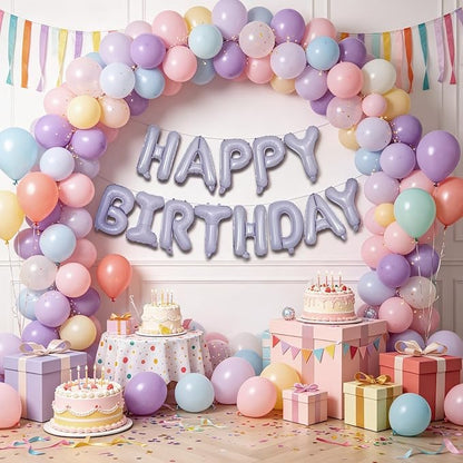 TONIFUL 16 Inch Light Purple Happy Birthday Foil Balloons | Pastel Lavender - Image 3