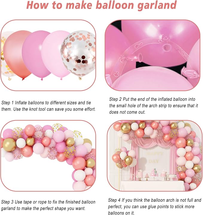 Amandir 164Pcs Rose Gold Pink Balloons Garland Arch Kit | Light Pink Gold White - Image 4