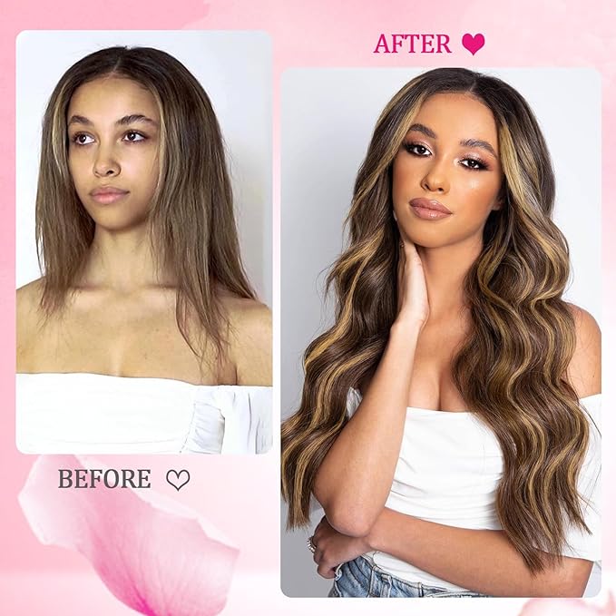Remy Clip in Hair Extensions Real Human Hair Extensions 110g 8Pcs Straight Silky Chocolate Brown to Honey Blonde Real Human Hair for Women Natural Hair Clip in Hair Extensions 16 Inch