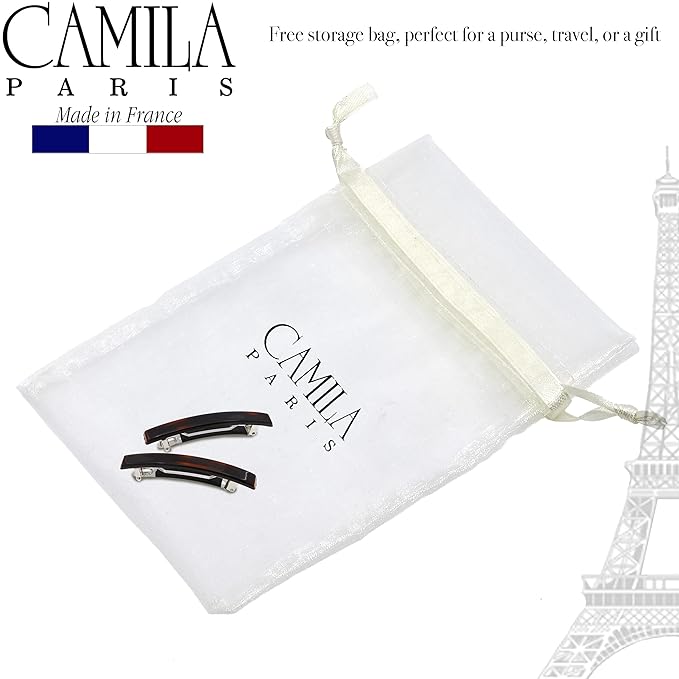 Camila Paris AD1/2 French Hair Barrette Clip for Girls, Set of 2 Rubberized Metal Clasp Strong Hold Grip Hair Clips for Women, No Slip Durable Styling Girls Hair Accessories, Made in France