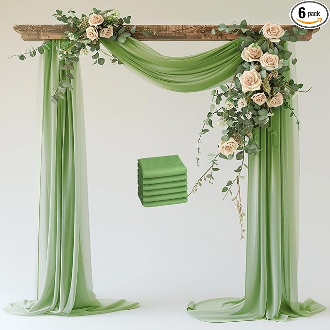 Wedding Arch Draping Fabric Backdrop Drapes 6 Panels, Sage Green | 28.7"x20FT by Wokceer