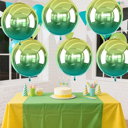 6Pcs Gradient Green Round Foil Balloons, Metallic Green Foil Balloon - Image 7