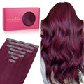 WENNALIFE Seamless Clip In Hair Extensions Human Hair, 24 Inch 160g 7pcs Light Burgundy Real Hair Extensions Clip in Human Hair Invisible PU Skin Weft Natural Remy Human Hair Extensions