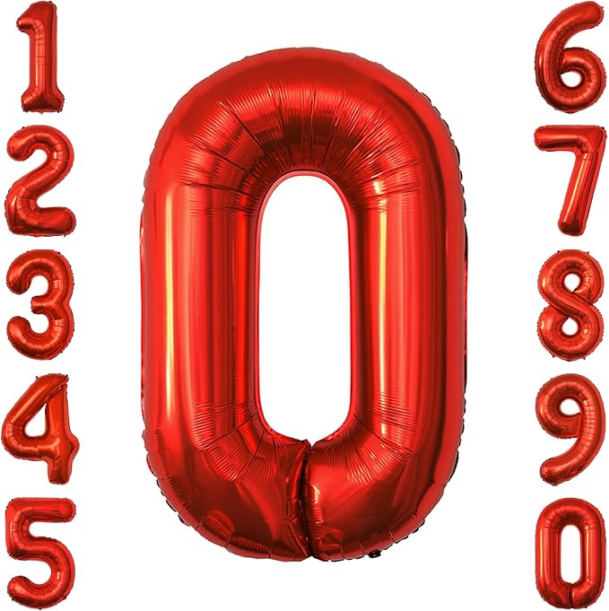 Red Number 0 Balloon 40 Inch, Foil Numeral by Unknown