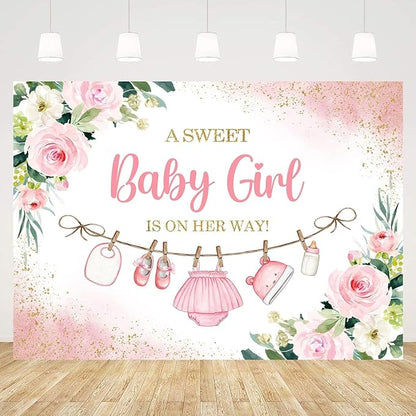 InMemory Girl Baby Shower Backdrop Oh Baby Clothes Welcome Newborn Party - Image 5