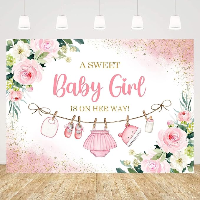 InMemory Girl Baby Shower Backdrop Oh Baby Clothes Welcome Newborn Party - Image 5