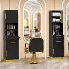 OmySalon Salon Station, Barber Station for Hair Stylist, Beauty Storage Cabinet with Stainless Steel Finish & Drawers & Dryer Holders, Modern Spa Equipment for Barbershop, Black