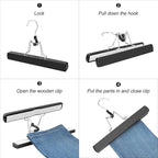 TOPIA HANGER 12 Pack Wooden Pants Hangers, Hair Extension Hangers Non Slip Skirt Hanger Wood Clamp with Velvet Padded 360° Swivel Hook for Jeans, Skirts, Trousers, Wigs CT67B
