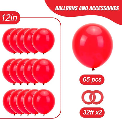 RUBFAC Red Balloons 65pcs, 12 Inch Party Balloon - Image 2