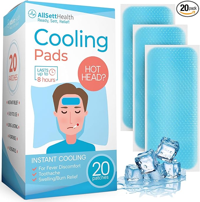 Cooling Patches for Fever, Natural Headache and Migraine Relief, (20 Pack) Soft Gel Sheets, Fever Patch for Kids, Tension/Sinus, Headache Relief Prevention
