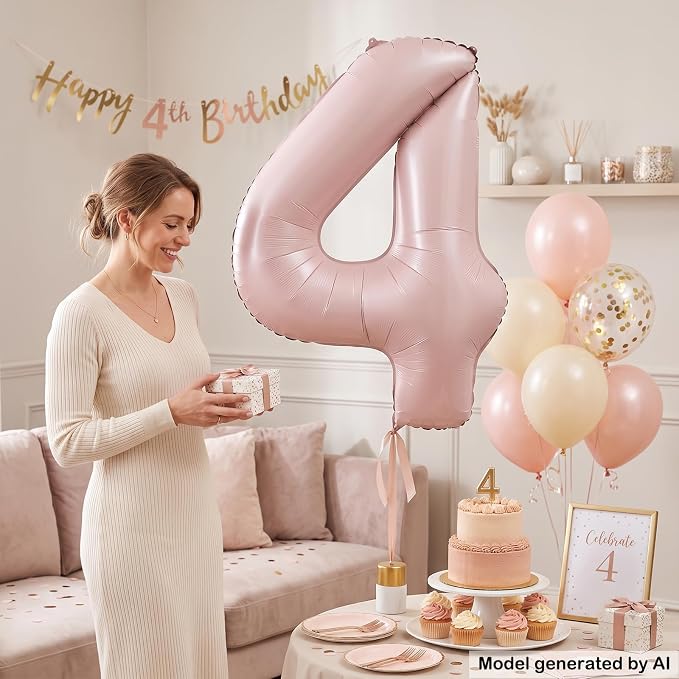 40 Inch Light Pink Foil Number 4 Balloon - Image 5