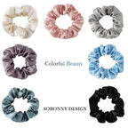 Silk Hair Scrunchies, 100% Mulberry Silk Hair Tie, No Damage for Frizz Prevention, Sleep and Night Scrunchie, Hair Accessories for Women (Rubber Red, Haze Blue, Light Blue, Gray, Sauce Purple)