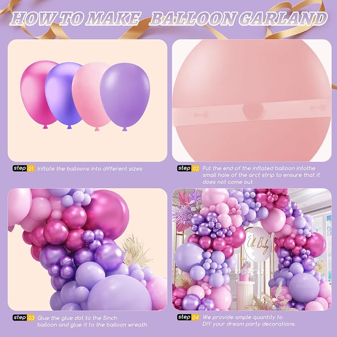 412pcs Pink and Purple Balloons, Different Sizes 18 12 10 5 Inch Pink and - Image 3