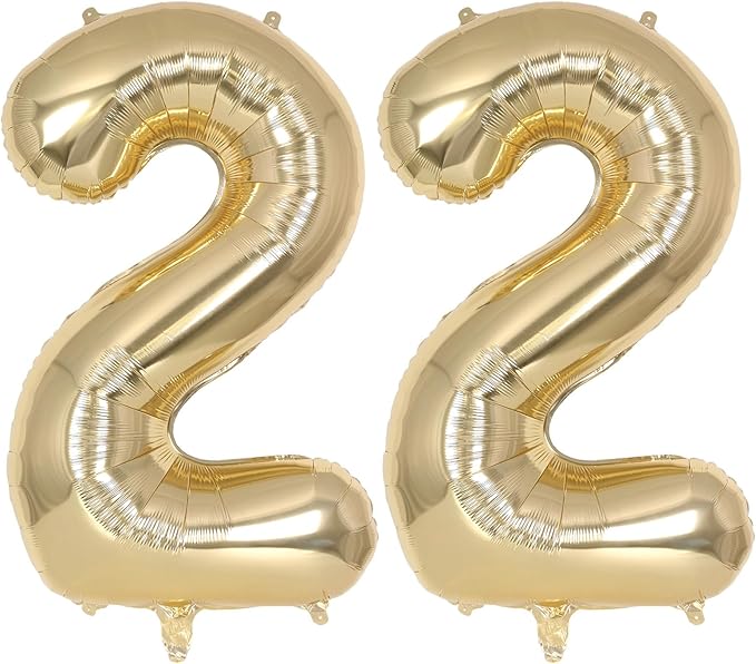 Champagne Gold Large Number 22 Balloon, 40 Inch Light Gold Foil Helium Number by AIQINHU
