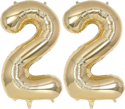 Champagne Gold Large Number 22 Balloon, 40 Inch Light Gold Foil Helium Number by AIQINHU