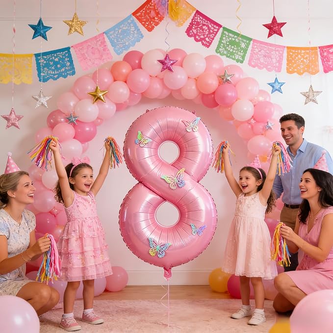 40 Inch Number Balloon Pink Large Mylar Foil Pink Number Balloons and Butterfly - Image 7