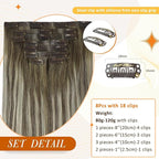 Full Shine 16 Inch Seamless Clip in Hair Extensions Balayage Remy Human Hair Clip in Brown to Platinum Blonde Real Human Hair Clip ins Softness 8 PCS 120 G