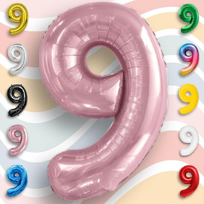 Pink Pearl Number Balloon 9 Mylar Foil Macaron Balloons 16 Inch - Image 2