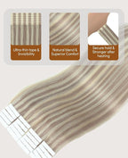 VINBAO Invisi Edge Tape in Extensions Human Hair, Ash Blonde Highlighted with Platinum Blonde 40g 14in 20pcs Natural Seamless Injected Tape in Hair Extensions 14inch #18P60