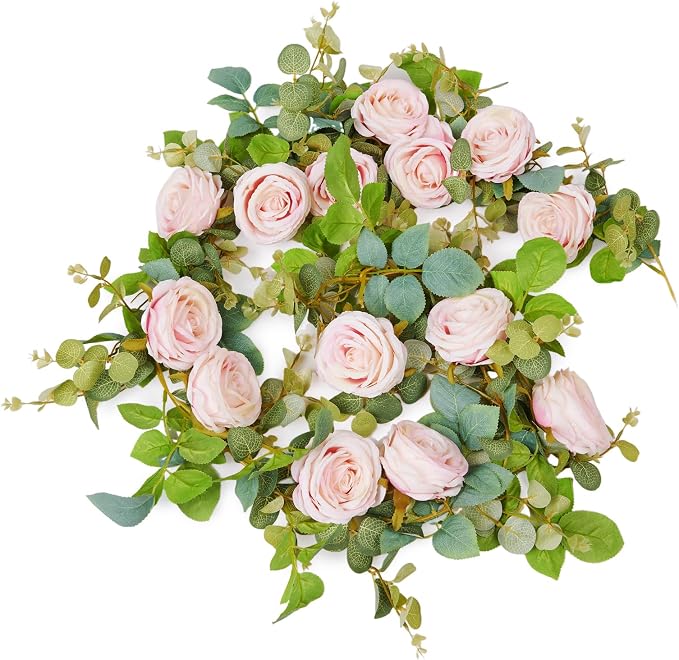 Artificial Flower Garland 2pcs 5.4ft Peony Vine, Champagne Pink Flower | - Image 2