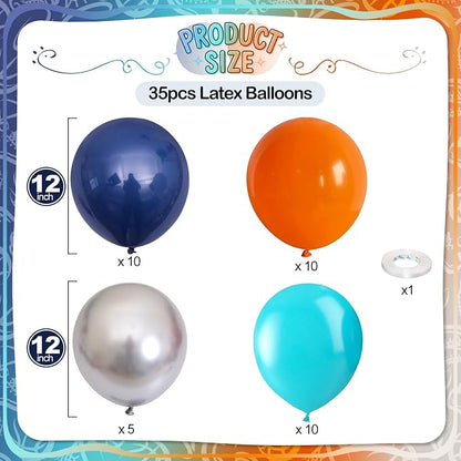 Blue Orange Balloons, 12 Inch Teal Navy Bule Balloons - Image 2