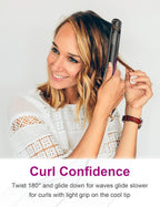 LANDOT 2-in-1 Hair Straightener & Curling Iron - Create Salon Waves, Curls & Straight Styles at Home | Floating Plates, Anti-Frizz & Tangle-Free | Dual Voltage, Temp 250-450°F for All Hair Types