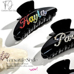 Personalized Colorful Name Hair Claw Clips for Women,Custom Hair Clips with Diamond,Cute Hair Accessories 4",Handmade Rhinestones Hair Clamp Gifts for Mom,Bride,Wife,Bridesmaid,Couples（Black）