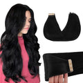 GOO GOO Tape in Hair Extensions Human Hair, 1 Jet black, 26inch 60g 20pcs, Skin Weft Seamless Invisible, Silky Straight with Thick Ends, Remy Human Hair