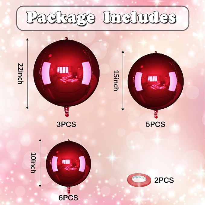14 Pcs Burgundy Round Foil Balloons Halloween Maroon 4D Ball Balloons | - Image 2