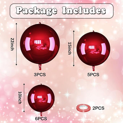 14 Pcs Burgundy Round Foil Balloons Halloween Maroon 4D Ball Balloons | - Image 2