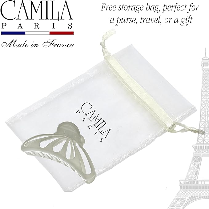 Camila Paris CP3637 French Hair Clip for Women Thick Hair for Long Curly Wavy Hair, Gray, Girls Hair Claw Clips Fashion Styling Hair Accessories for Women, Strong Hold No Slip Grip, Made in France